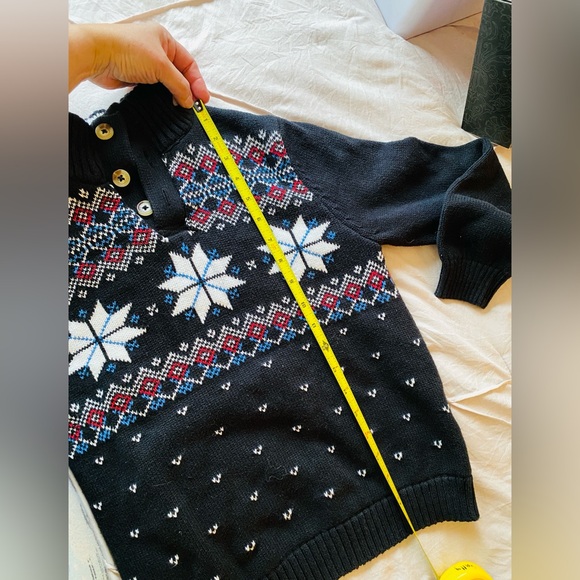 Chaps Boys Fair Isle 3/4 Button Sweater, Sherpa Lined Collar. - Picture 8 of 10